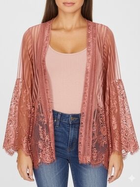 3/$20 Xhilaration Lace Sheer Kimono Cardigan Dusty Rose Boho Whimsigoth Festival